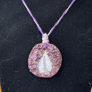 Purple Chalcedony Stone Pendant Necklace with Grape Agate and Garnets